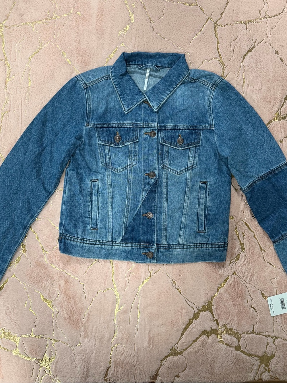 NWT Free People Rumours Classic Blue Denim Jean Jacket in Navy Small S - Picture 3 of 9